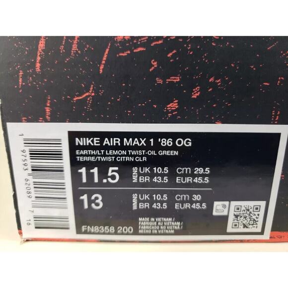 Nike Air Max 1 '86 OG Camo Mens Size 11.5 FN8358-200 Light Lemon Twist New - Picture 16 of 16